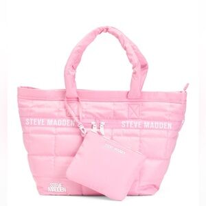 STEVE MADDEN Nylon Layzia Quilted Tote With Detachable Pouch Pink- NWT